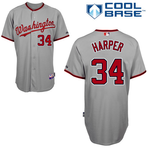 Bryce Harper #34 Youth Baseball Jersey-Washington Nationals Authentic Road Gray Cool Base MLB Jersey